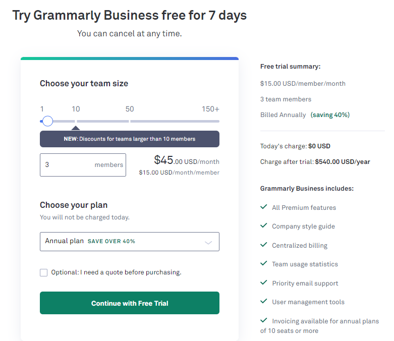 Grammarly - Continue Free Trial