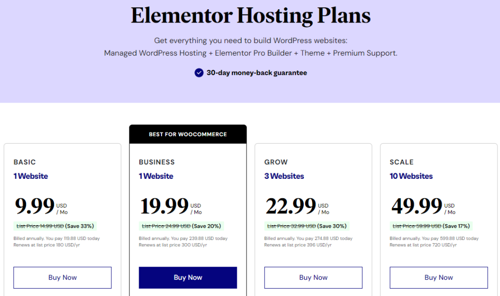 Elemetor WordPress Hosting Plans