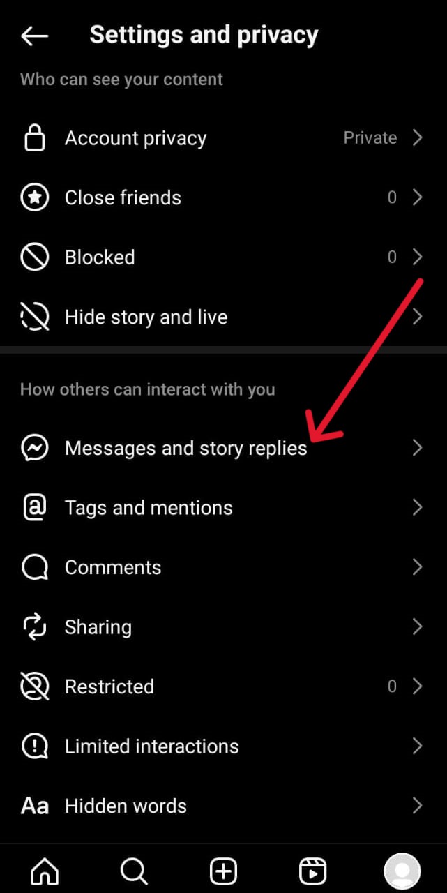 Click On Messages and story replies